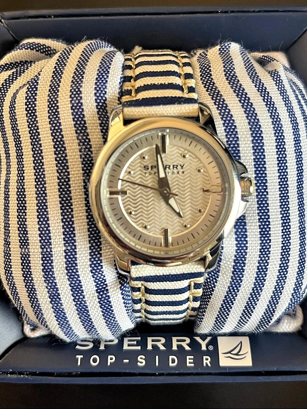 Sperry Halvard Striped Watch in Blue & White NWT